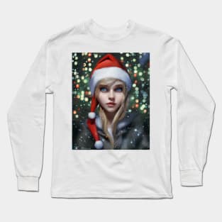 Portrait Of A Girl In Santa' Hat Long Sleeve T-Shirt